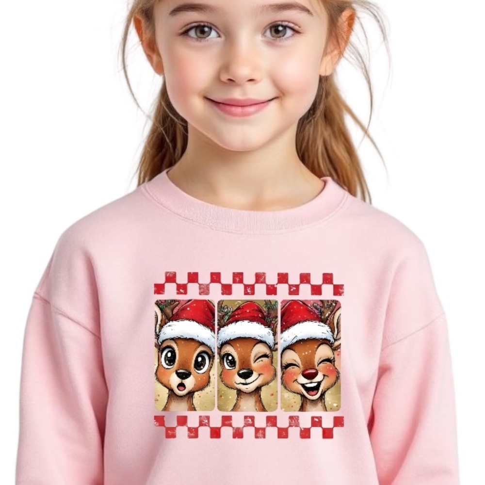 Holiday Funny Selfie Reindeer Photobooth T-shirt Christmas tee Pink 2T - XL New